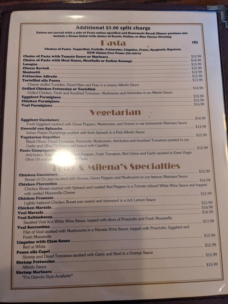 Tony & Milena's Pizzeria Inc Menu image 1